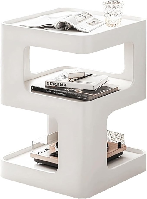 BUZUEY Side Table,Modern end Table,Metal nightstand,Bedside Tables,Accent Table with Storage for Living Room Bedroom entryway Couch,no Assembly Required(Off-White)