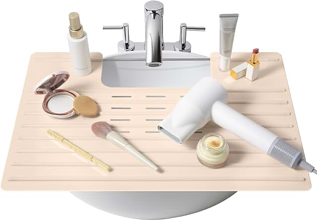 Bathroom Sink Cover for Counter Space - Heat Resistant Silicone Mat & Makeup Mat for Your Beauty Routine - Small Bathroom Space Creation - Bathroom Space Saver Sink Cover for Makeup (Beige)