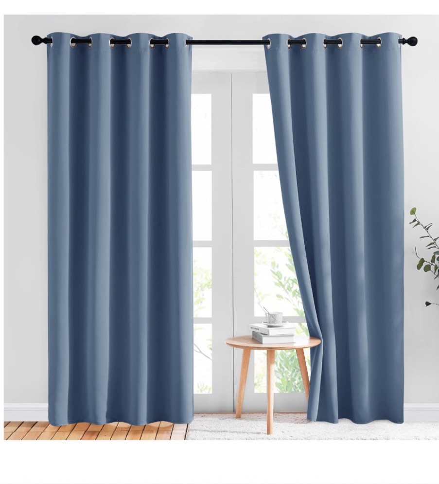 NICETOWN Stone Blue Blackout Curtains for Living Room 84 inches Long - Thermal Insulated Grommet Room Darkening Window Treatments Sound Reducing Drapes for Bedroom, 2 Panels, W52 x L84