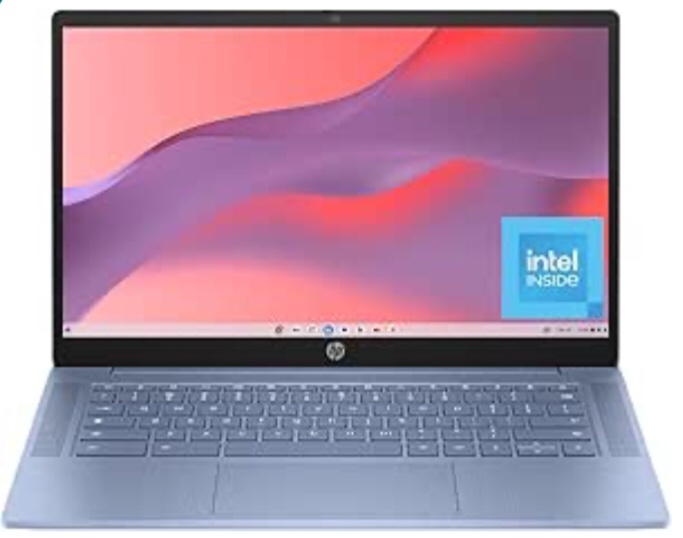 HP Chromebook 14 inch Laptop, HD Display, Intel N100, 4 GB RAM, 64 GB eMMC, Intel UHD Graphics, Chrome OS 14a-nf0010nr (2024)