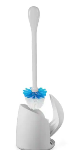 Good Grips Compact Plastic Toilet Brush and Holder in white & blue