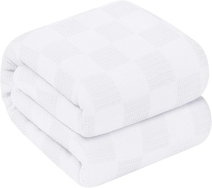 Oakias 100% Cotton Blanket King White - 350 GSM 90 x 108 Inches Soft Thermal Blanket King Size - Throw Blanket Lightweight, Breathable & Durable Summer Blanket for Bed, Couches & Living room