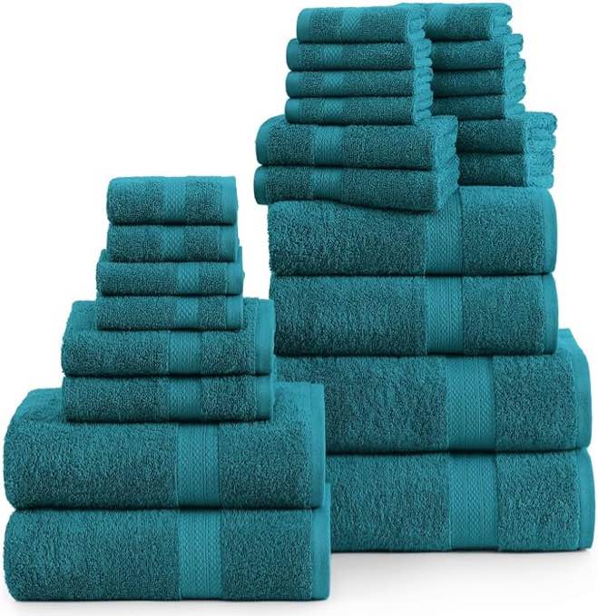 LANE LINEN Bath Towel Sets for Bathroom 24 Piece - 100% Cotton Large Shower Towels, 2 Oversized Bath Sheets, 4 Large Cotton Bath Towels, 4 Fingertip Towels, 6 Hand Towel and Washcloth Sets - Sea Port
