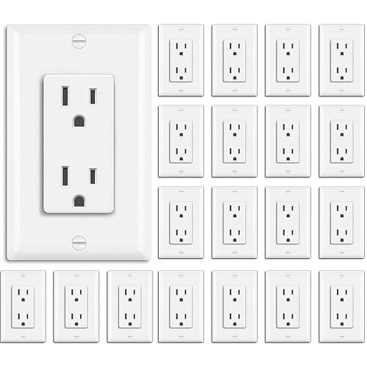 BESTTEN 20 Pack 15 Amp Decorator Wall Receptacle Outlet, Non-Tamper-Resistant, Wallplate Included, 15A/125V/1875W, UL Listed, White