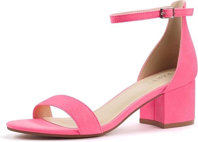 PARTY Women's Open Toe Ankle Strap Low Block Chunky Heels Sandals