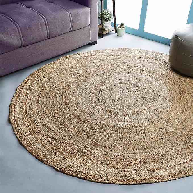 Hausattire Hand Woven Jute Braided Rug, 4’ Round – Natural, Reversible Boho Entry Area Rugs for Kitchen, Living Room I Farmhouse Decorative Floor Rug, 4 Feet Round