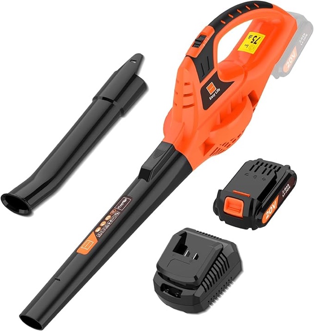 Leaf Blower Cordless,21V Handheld Electric Leaf Blower with 2.0Ah Battery and Charger, 2 Speed Mode, Lightweight Battery Powered Leaf Blower for Lawn Care, Patio, Yard, Sidewalk (Orange)