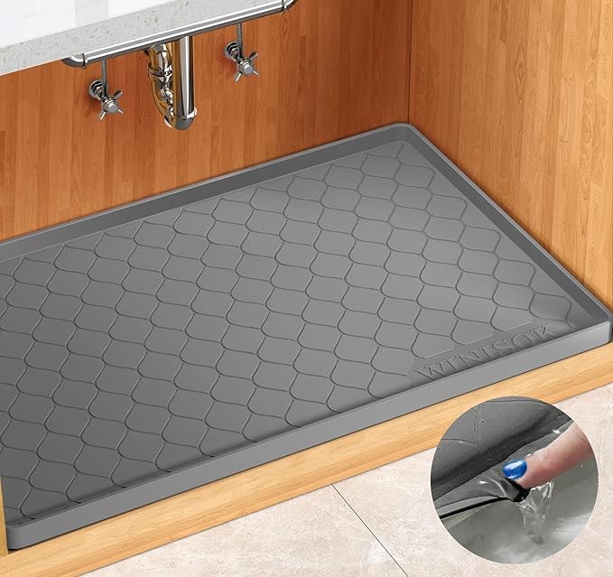 Waterproof Under Sink Mat -34 x 22 Cabinet Liner for Kitchen & Bathroom, Shelf Protector Silicone Under Sink Tray, Kitchen Cabinet Organizers and Storage Sink Drip Tray