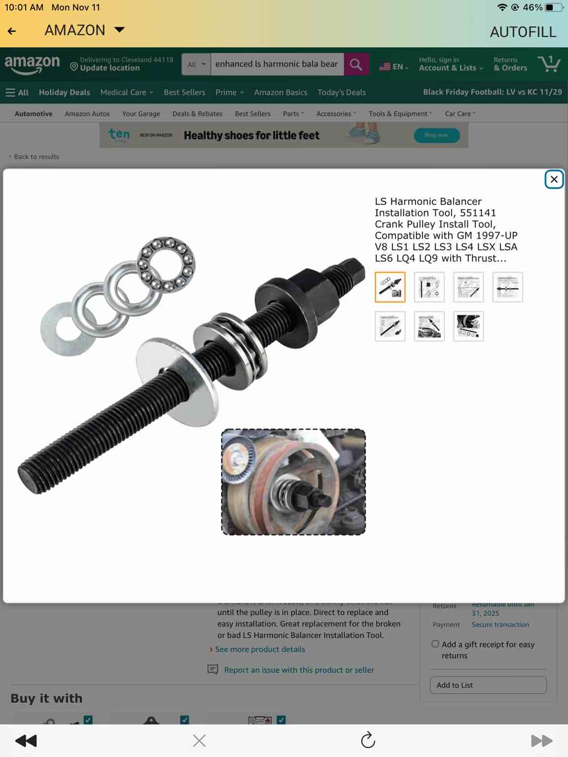 LS Harmonic Balancer Installation Tool, 551141 Crank Pulley Install Tool, Compatible with GM 1997-UP V8 LS1 LS2 LS3 LS4 LSX LSA LS6 LQ4 LQ9 with Thrust Bearing with Wrench Flats