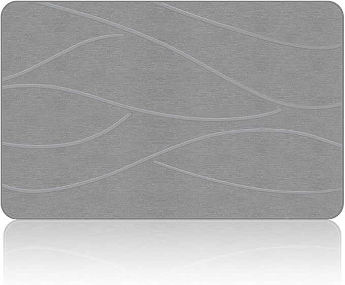 Stone Bath Mat Diatomaceous Earth Bath Mat Non-Slip Super Absorbent Stone Bath Mats for Bathroom Quick Drying Diatomite Stone Shower Mat Large Natural Easy to Clean(23.6×15.4" Gray)