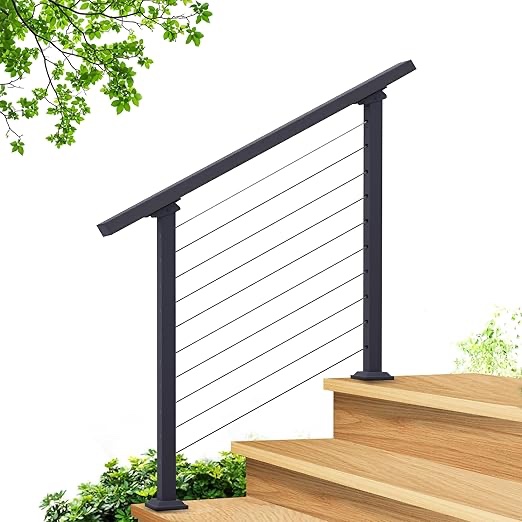 CR Fence & Rail 3 Steps Cable Hand Rails for Outdoor Steps, Modern Cable Wire Railing Handrail for Outdoors, Ideal Cable Handrails for Indoor Stairs and Outdoor Hand Railing, 2-3 Step Railing