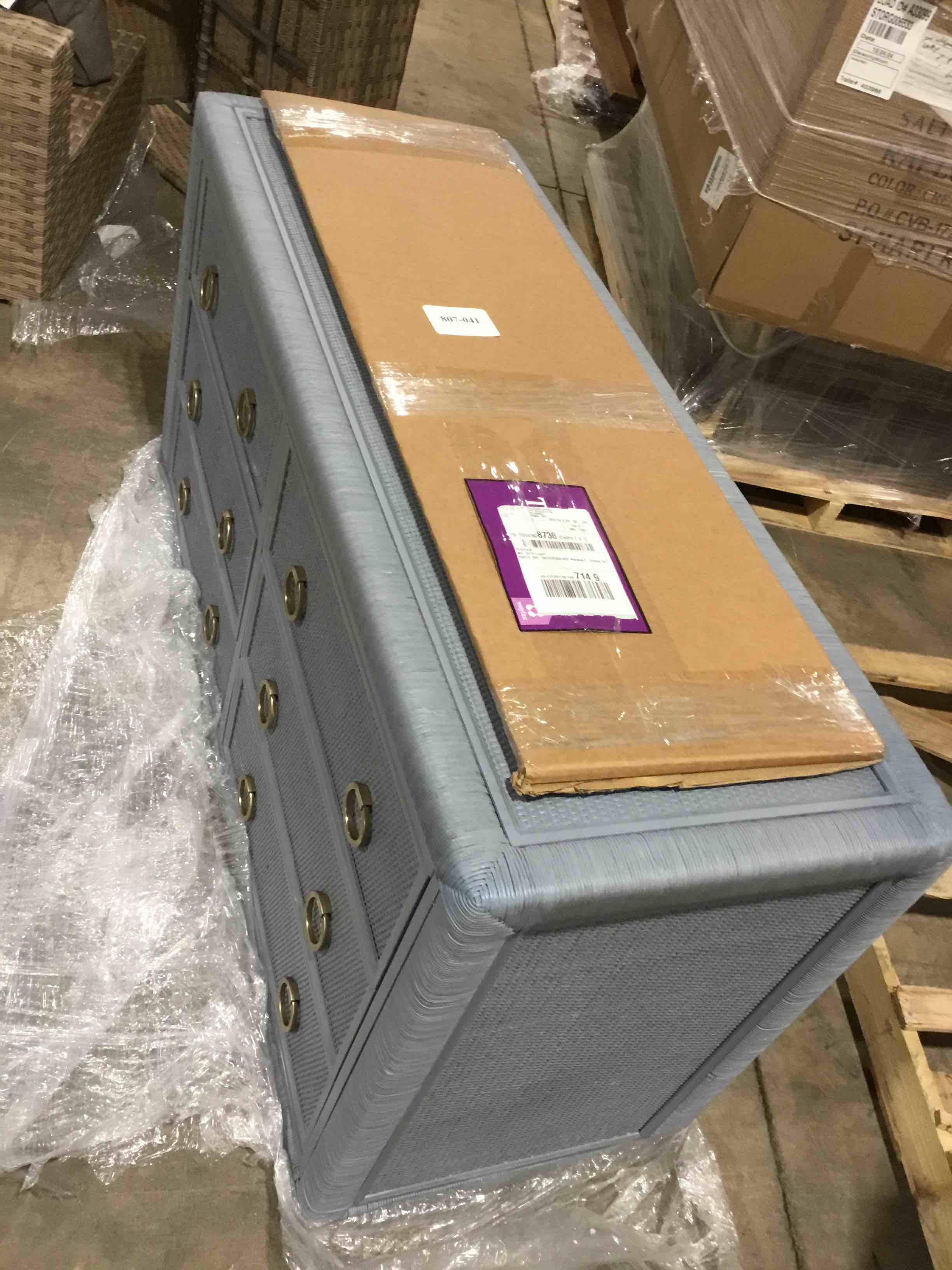 Farmhouse 6 Drawers Dresser for Bedroom, 58 Inch Wide Wood Dresser Chest of Drawers, Vintage Design TV Stand, Rustic Storage Dressers Organizer for Bedroom, Living Room, Hallway - Blue