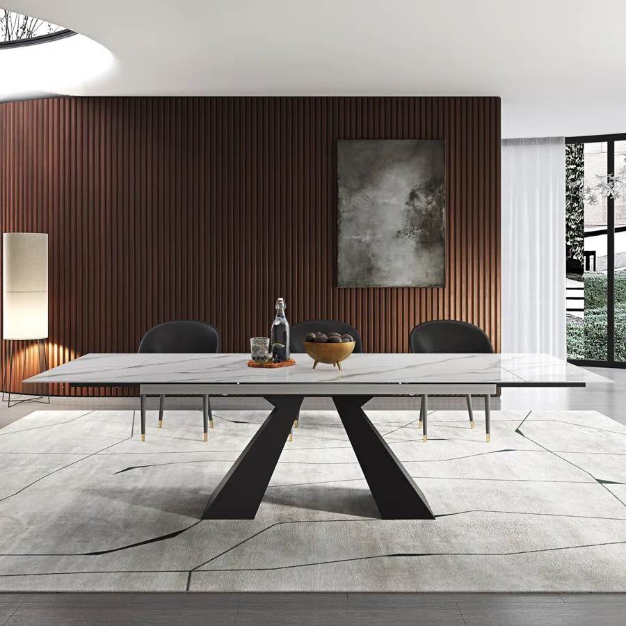 Joceline 78.74” to 110.23” Extendable Rectangular Sintered Stone Dining Table Seat 8-10