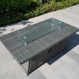 Direct Wicker Ellington Rectangle Gas Firepit Rattan Dining Table