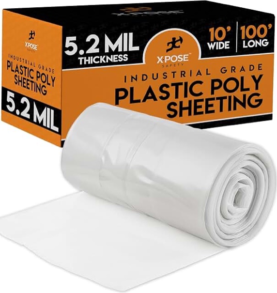 Clear Poly Sheeting - Heavy Duty, 4 Mil Thick Plastic Tarp – Waterproof Vapor and Dust Protective Equipment Cover, Construction and Industrial Use - by Xpose Safety (10' x 100')