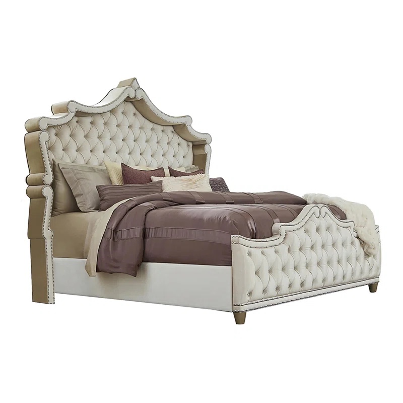 Domenick King Bed in Ivory and Camel