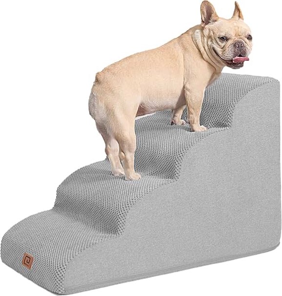 EHEYCIGA Dog Stairs for High Beds, 4-Step Dog Steps for Small Dogs and Couch, Pet Stairs for Small Dogs and Cats, and High Bed Climbing, Non-Slip Balanced Dog Indoor Step, Grey, 2/3/4/5 Steps