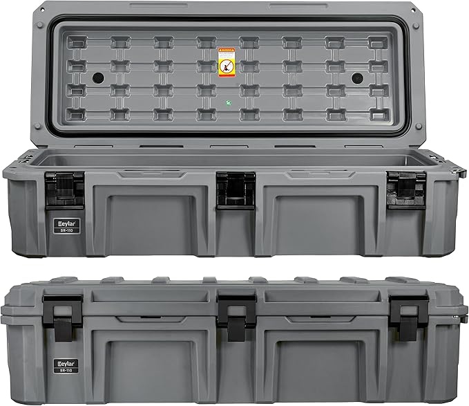 SR-110 Crossover Overland Cargo Case, Equipment Hard Case, Roto Molded, Stackable with Pad-Lock Hasp, Strap Mountable, TSA Standard, IPX4 Rated (Gray)
