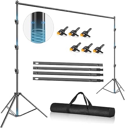 12 x 10ft Photo Video Studio Backdrop Stand, Heavy Duty Adjustable Backdrop Stand, Photography Background Stand Support Kit with Shock-Proof Spring, Carrying Bag, 6 Clamps