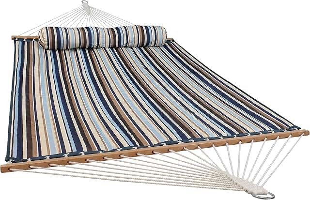 Sunnydaze Outdoor Quilted Fabric Hammock - Two-Person with Spreader Bars - Heavy-Duty 450-Pound Capacity - Ocean Isle
