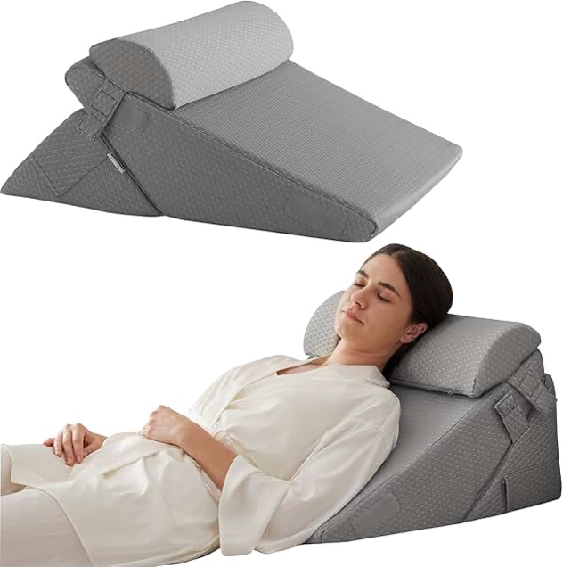 Bedluxe 3Pcs Orthopedic Bed Wedge Pillow Set, Foam Wedge Pillow Post Surgery for Back, Leg and Knee Support, Adjustable 9&12 Inch Folding Triangle Pillow for Sleeping, Acid Reflux, Snoring, Grey