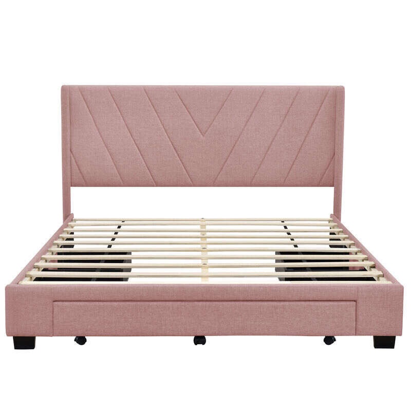  Merax Linen Upholstered Platform Bed with 3 Drawers