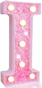 Pooqla LED Marquee Letter Lights, Light Up Pink Letters Glitter Alphabet Letter Sign Battery Powered for Night Light Birthday Party Wedding Girls Gifts Home Bar Christmas Decoration, Pink Letter I