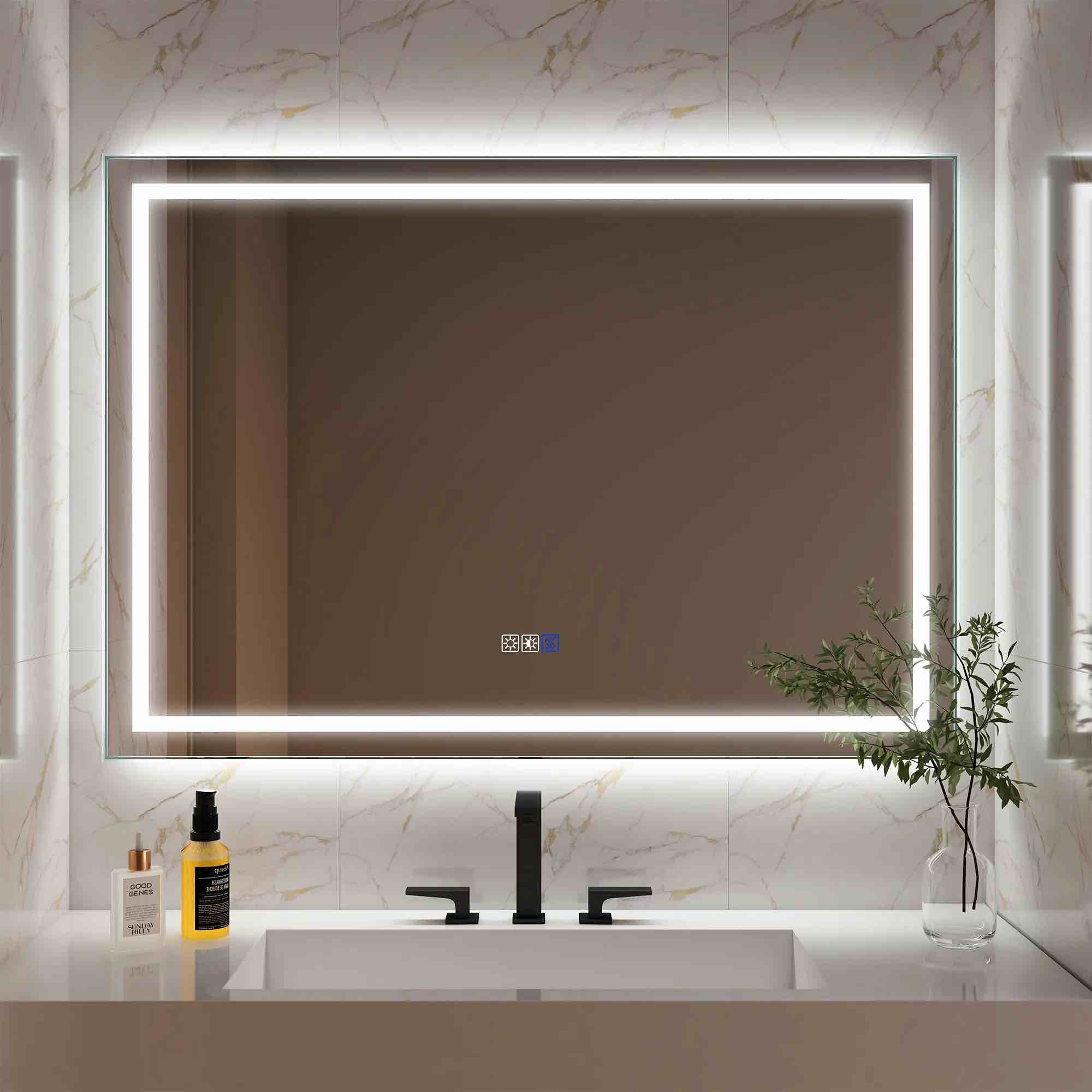Frameless Rectangular LED Bathroom Mirror with Anti-Fog, Shatter-Proof,Sizes 48x36