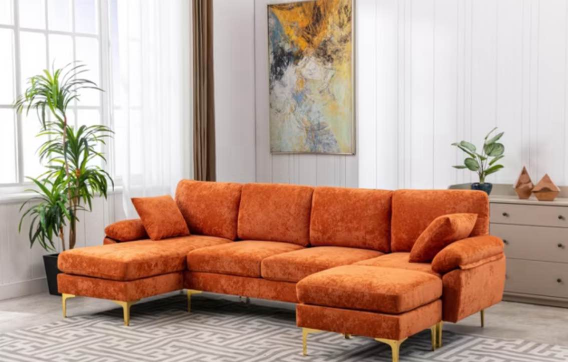 L-Shape Convertible Sectional Sofa Couch with Movable Ottoman-ModernLuxe(Incomplete)
