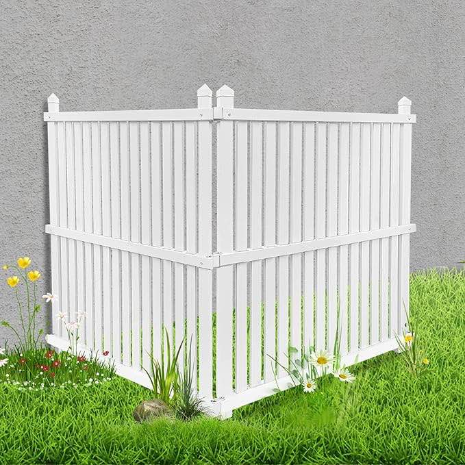 Outdoor Privacy Screen, No Dig White Vinyl Privacy Fence Screen Kit for Pool Equipment Enclosure, Trash Can Enclosure for Outside