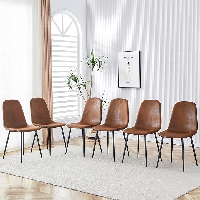 Dining Chairs Set of 6, Modern Kitchen Dining Room Chairs, Upholstered Dining Accent Side Chairs in Faux Leather Cushion 