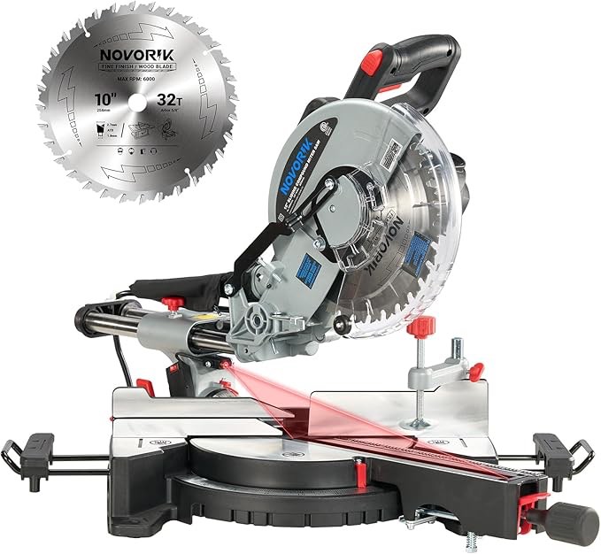 Double Bevel Compound Sliding Miter Saw, Double-Bevel Corded Miter Saw with Laser Guide & 15-Amp Heavy-Duty Motor, Sliding Miter Saw with TCT Saw Blade for Woodworking (10")