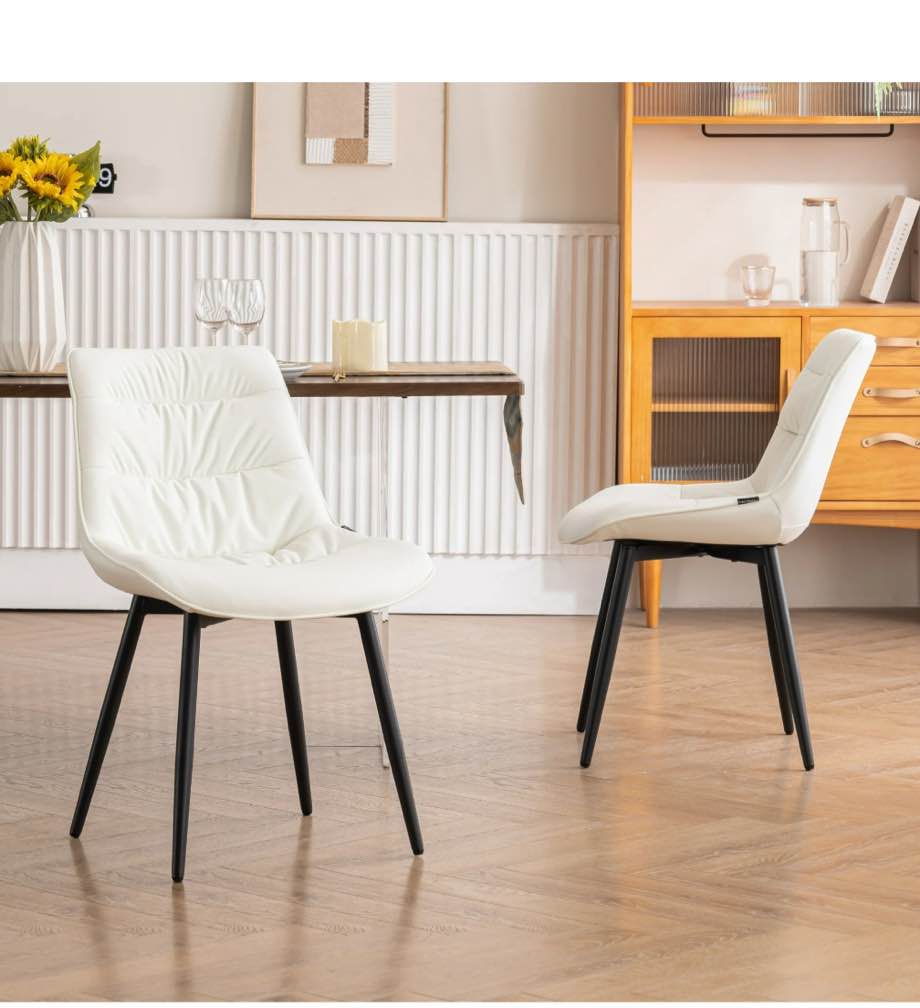 YOUNIKE Dining Chairs, Set of 2, Faux Leather Dining Chairs, Mid-Century Modern Upholstered Seat, No Armrests, No Wheels, Suitable for Family Living Rooms, Cafeterias, White
