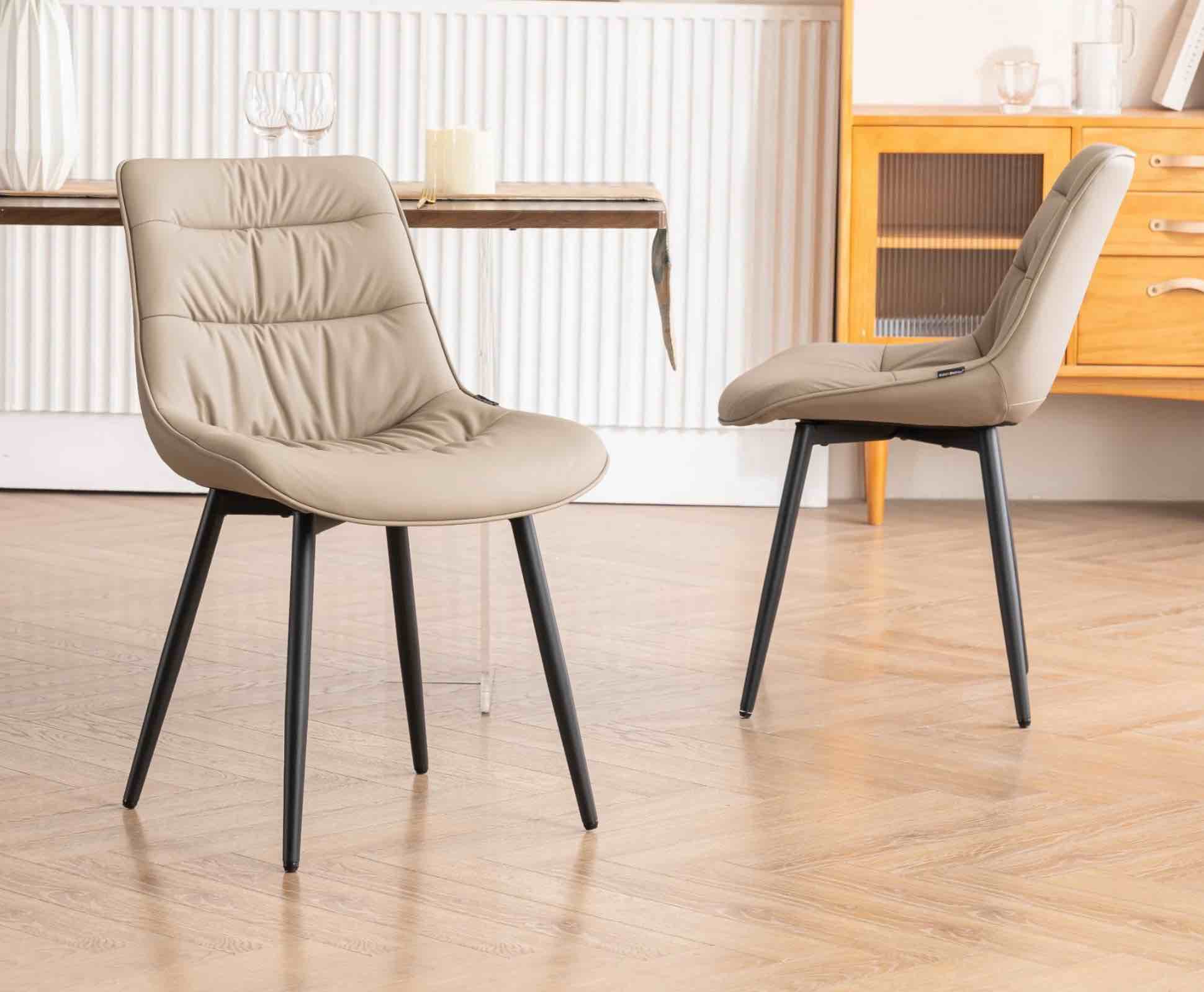 YOUNIKE Dining Chairs, Set of 2, Faux Leather Dining Chairs, Mid-Century Modern Upholstered Seat, No Armrests, No Wheels, Suitable for Family Living Rooms, Cafeterias, Khaki