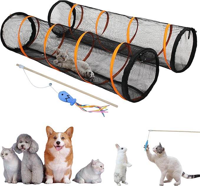 ITENT Cat Play Tunnel-2 Packs for Indoor and Outdoor, Cat Play House, Cat Enclosures Easy to Connect with Two Zipper Doors,Product Size 67'' x 18'',2pcs /Set