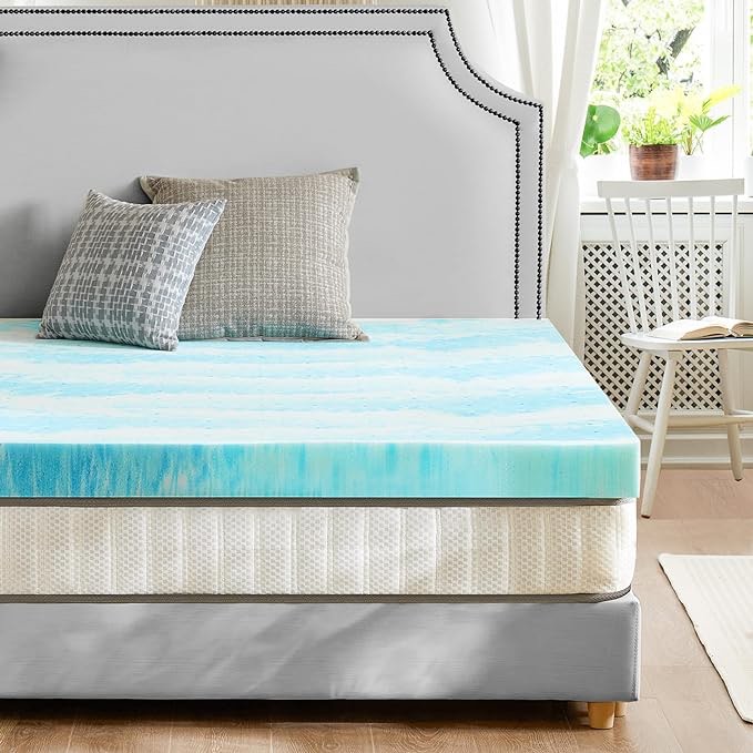 Mattress Topper Twin, Cooling Gel Infused Memory Foam Bed Toppers for Twin Size Bed, 2 Inch Thick Soft Mattress Pads for Sleeper Sofa, RV, Camper, CertiPUR-US Certified, Blue