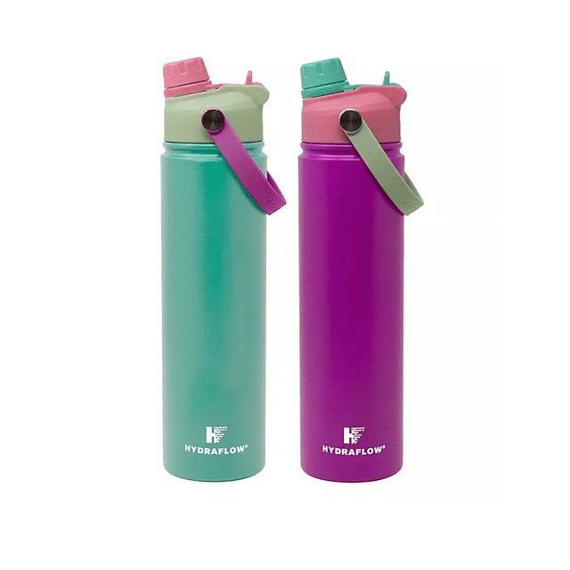 Hydraflow 25-oz. Double Wall Stainless Steel Water Bottle with Dual Lid, 2 Pack, Teal/Purple