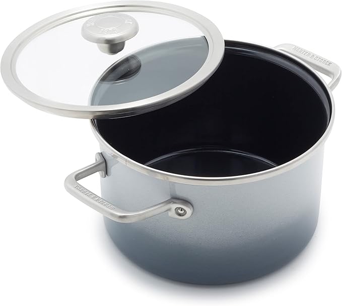 Merten & Storck European Crafted Steel Core Enameled Cookware, 3.9QT Stock Pot with Lid, Induction, PFAS & PTFE Free, Dishwasher Safe, Oven & Broiler Safe, Cloud Grey