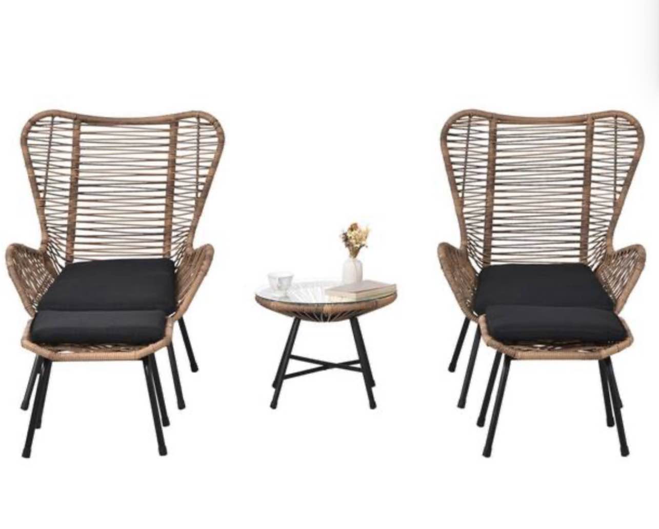 Outdoor Brown 5-Piece Wicker Patio Conversation Set with Dark Gray Cushions
