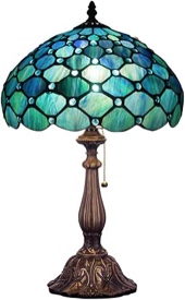 ZJART Tiffany Table Lamp Sea Blue Pearl Style Stained Glass Reading Desk Lamp Antique Mission Light