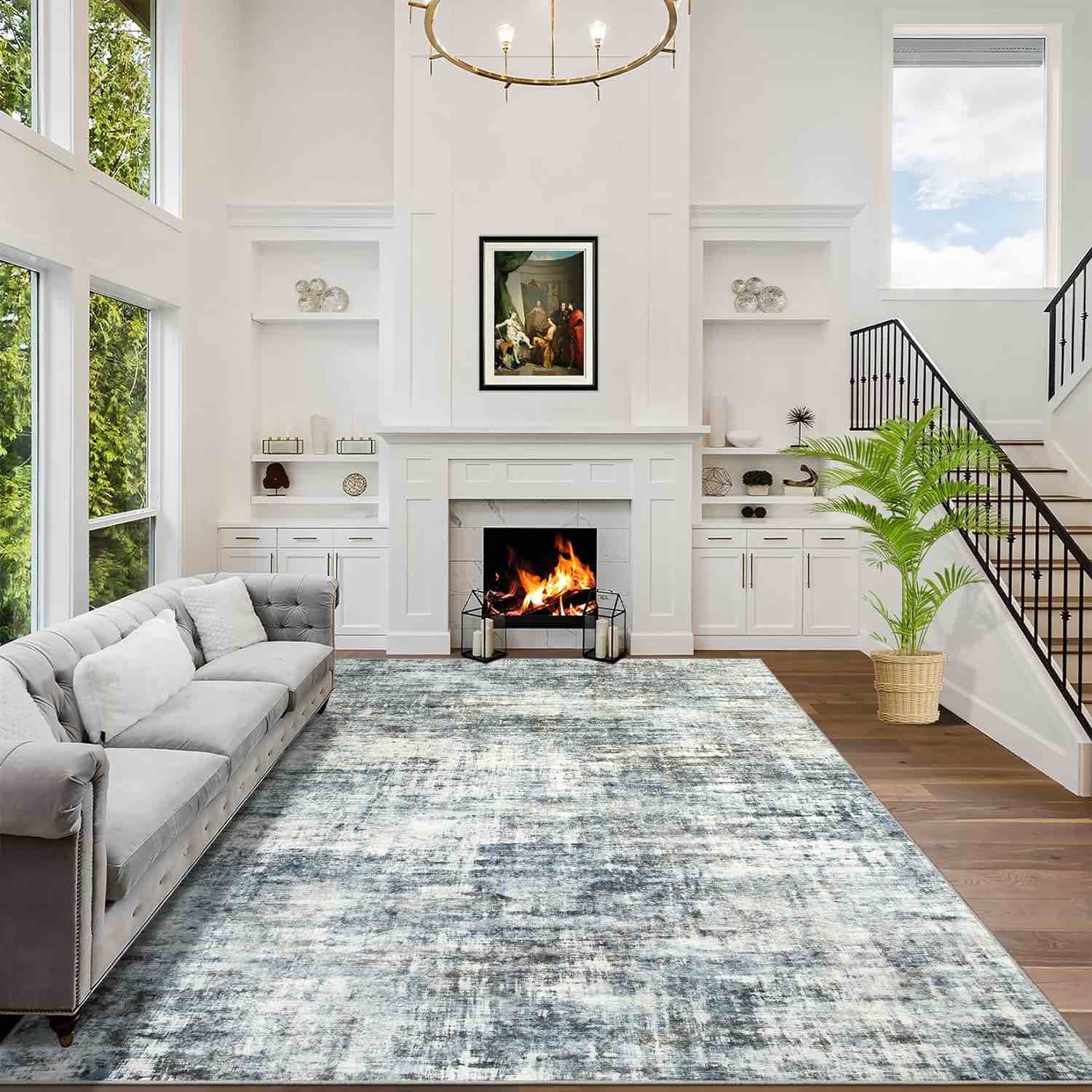 8x10 Area Rugs Washable Rug: Large Modern Abstract Living Room Rug Soft Anti-Skid Thin Carpet Indoor Floor Non-Shedding Carpets for Bedroom Dining Room Farmhouse Nursery Home Office 