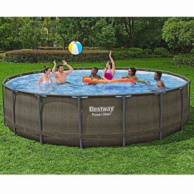 Bestway Power Steel Round Above Ground Pool Set, 18’ x 48”