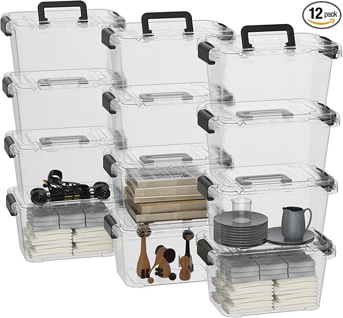 Cetomo 6.8Qt*20 Plactic Storage Bins, Stack Tote Storage Box with Handle, Clear, 6.8Quart-20 Pack