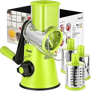 Rotary Cheese Grater Cheese Shredder, Cheese Grater Handheld with Strong Suction Base,Kitchen Vegetable Slicer 3 Replaceable Stainless Drum Blades for Fruit, Food, Nuts,Easy to Use Clean (Blue)