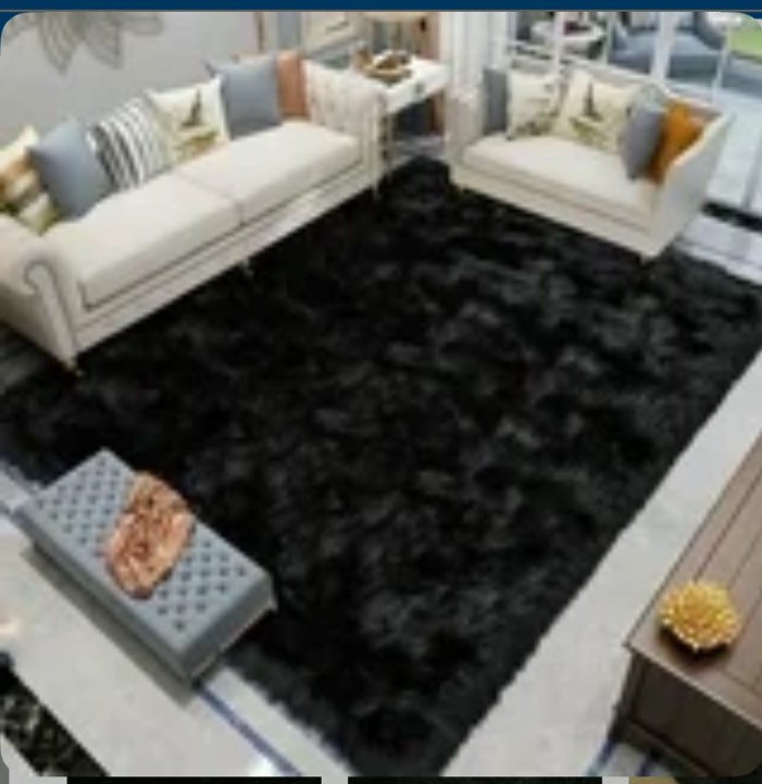 Latepis Shag Rugs 8x10, Faux Fur Sheepskin Rug for Living Room, Fluffy Washable Rug for Bedroom, Nursery, Luxury Room Decor, Black Rug, Rectangle