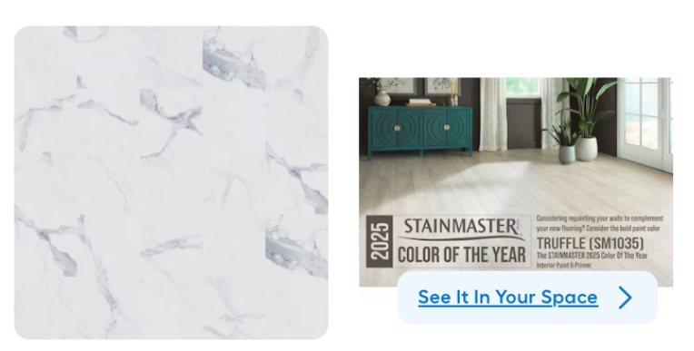 STAINMASTER Glacier Calacatta Marble White Marble Look 12-mil x 12-in W x 24-in L 