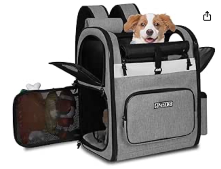 Petskd Pet Carrier Backpack for Small Medium Dogs and Cats, Large Space Fits up to 20 lbs Pets, Foldable Backpack with Safety Lock Zipper and Breathable Mesh for Travel Hiking Camping(Grey)