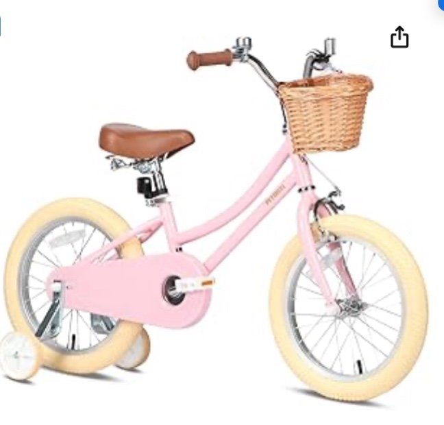 Petimini Girls Bike with Basket for 2-12 Years Old Kids, 12 14 16 18 20 Inch Bicycle with Bell Training Wheels, Multiple Colors