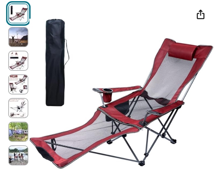 Camping Lounge Chair, Portable Reclining Camping Chair, Folding Camping Chair with Footrest,Headrest & Storage Bag,Mesh Recliner with Backpack, 330lbs Weight Capacity Sky Blue