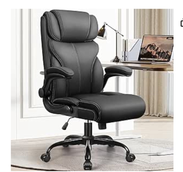 Office Chair, Ergonomic Big and Tall Computer Desk Chairs, Executive Breathable Leather Chair with Adjustable High Back Flip-up Armrests, Lumbar Support Swivel PC Chair with Rocking Function